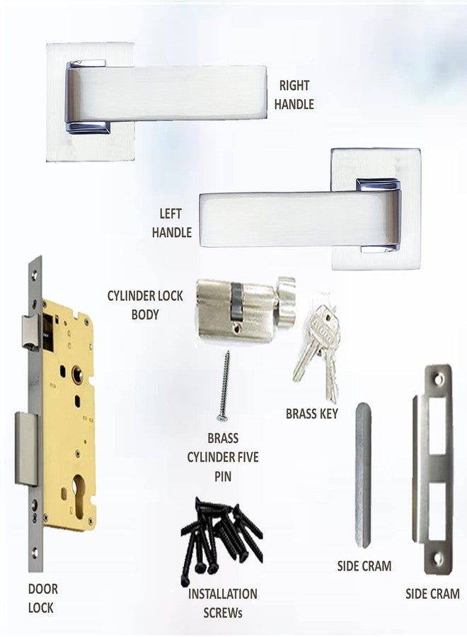 أتوم طقم مقبض باب على شكل وردة مع قفل | تشطيب فضي ساتان | 3 مفاتيح | قفل بطول 10 بوصات | طقم قفل مزدوج بستة أذرع للأبواب، الحمامات، غرف النوم، غرف المعيشة - Image 5